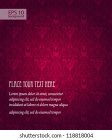 Seamless damask background with vignette and text place