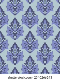 Seamless damask blue pattern. Classic vector ornament. Simple background for a wallpaper, textile, carpet, wrapping paper. 