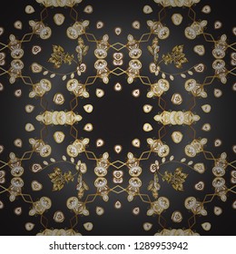 Seamless damask classic golden pattern. Vector abstract background with repeating elements. Vector illustration. Golden on gray and brown colors with golden elements.