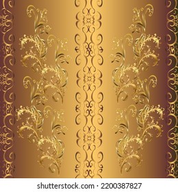 Seamless damask classic golden pattern. Vector abstract background with repeating elements. Golden seamless pattern on pleasant colors with golden elements. Vector illustration. 