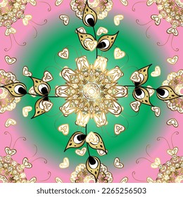 patrón dorado clásico de damasco sin costura. fondo abstracto vectorial con elementos repetitivos. Patrón dorado sin fisuras en colores con elementos dorados. ilustración vectorial