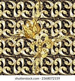 patrón dorado clásico de damasco sin costura. fondo abstracto vectorial con elementos repetitivos. Patrón dorado sin fisuras en colores con elementos dorados. ilustración vectorial