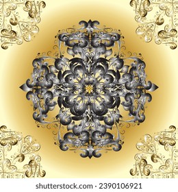 Nahtlose Damast klassisches goldenes Muster. Vektorabstrakter Hintergrund mit sich wiederholenden Elementen. Goldenes, nahtloses Muster auf Farben mit goldenen Elementen. Vektorgrafik. Golden.