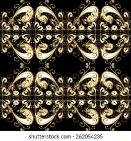 Seamless damask classic golden pattern. Vector abstract background with repeating elements. Vector illustration. Golden seamless pattern on colors with golden elements.