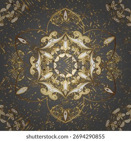 Patrón dorado clásico de damasco sin costuras. Fondo abstracto de Vector con Elementos repetitivos. Patrón dorado sin costuras en colores agradables con Elementos dorados. Ilustración vectorial. Oscuro.