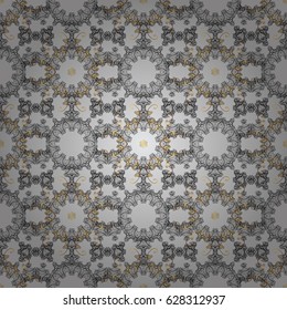 Seamless damask classic gray and golden pattern. Vector abstract background with repeating elements. Golden pattern on gray background with golden elements.