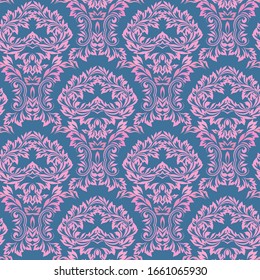 Seamless damask classic pattern with leaves and flowers. Traditional ethnic ornament. Vector print.