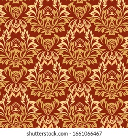 Seamless damask classic pattern with leaves and flowers. Traditional ethnic ornament. Vector print.