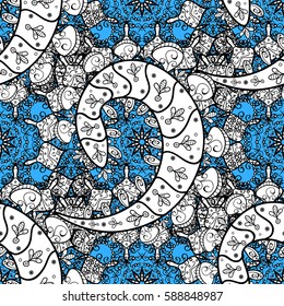 Seamless damask classic white pattern. Vector abstract background with repeating elements. Golden seamless pattern on blue background with white elements. Vector illustration.