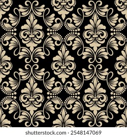 Seamless damask design with classic ornamental flourishes, ideal for wallpaper, textiles, and decor