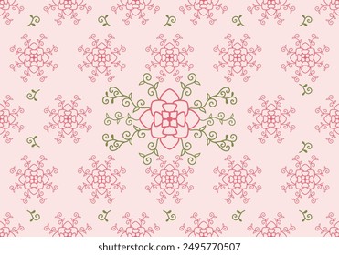 Seamless Damask Fabric with intricately repeated and detailed floral patterns for sarongs, curtains, carpets, or for use in background and paper designs. Vector illustration