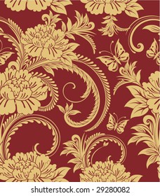 Seamless Damask floral background with butterfly