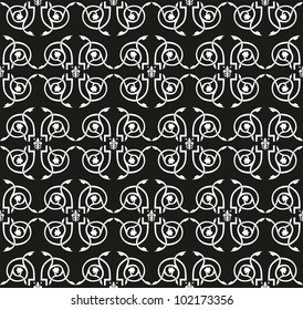Seamless damask floral black-and-white vector ornament with fleur-de-lis