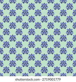 Patrón floral de damasco sin costuras, tela étnica bohemia, azulejo, alfombra, Vector, diseño de ilustración, sobre fondo verde menta.