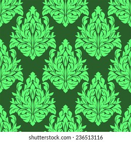 Seamless damask floral Pattern in green colors.