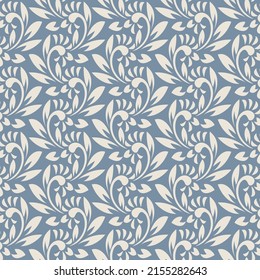 Seamless damask floral pattern on blue background.
