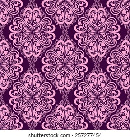 Seamless damask floral Wallpaper in pink-violet colors.