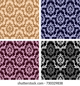 Seamless damask floral Wallpaper- set on four Variants
