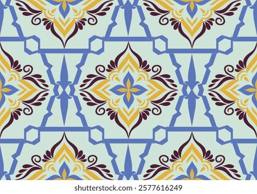 seamless damask geometric floral  pattern design for fabric ceramic tile wallpaper background wrapping art print textile scrapbook paper ornament card curtains mattresses bedspread