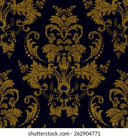 Seamless damask golden pattern, jeans texture effect