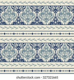 seamless damask horizontal pattern in blue and beige
