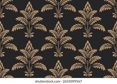 Patrón floral de damasco ikat sin costuras con textura de bordado étnico tradicional, ilustración vintage abstracta para textiles, telas, prendas de vestir, Fondo de pantalla y Elementos de diseño de superficie decorativos.