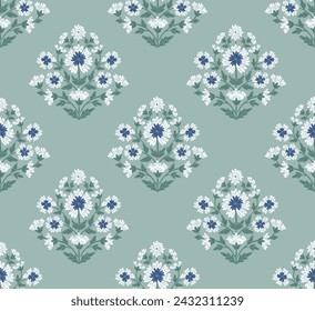 Seamless Damask Medallion Floral flower block print repeat vector pattern