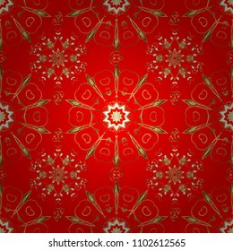 Seamless damask pattern background for wallpaper design in the style of Baroque. Golden pattern on red, beige and brown colors with golden elements. Ornate vector decoration.