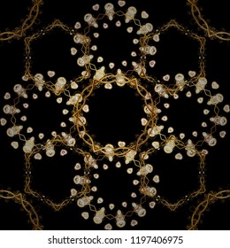 Seamless damask pattern background for wallpaper design in the style of Baroque. Golden pattern on black, brown and beige colors with golden elements. Ornate vector decoration.