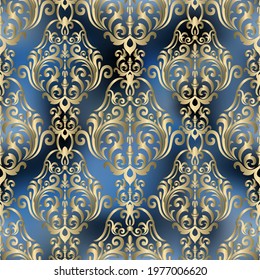 Seamless damask pattern for background or wallpaper design. blue and gold digital paper.