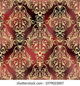 Seamless damask pattern for background or wallpaper design. red and gold digital paper.