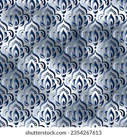 Seamless damask pattern for background or wallpaper design. Vector vintage floral seamless pattern element. blue color. Turkish