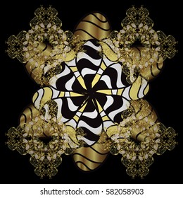 Seamless damask pattern background for wallpaper design in the style of Baroque. Golden pattern on black background with golden elements. Ornate vector decoration.