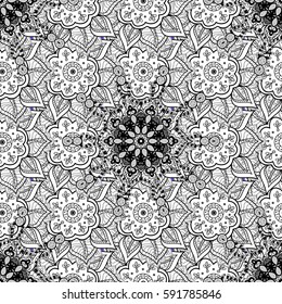 Seamless damask pattern background for wallpaper design in the style of Baroque. White pattern on background with white elements. Ornate vector decoration.