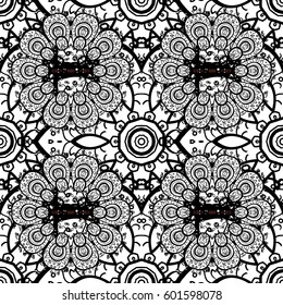 Seamless damask pattern background for wallpaper design in the style of Baroque. White pattern on brown background with white elements. Ornate vector decoration.