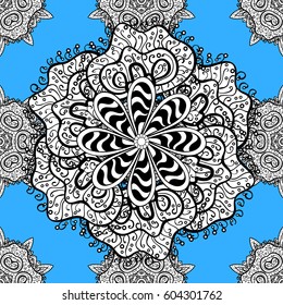 Seamless damask pattern background for wallpaper design in the style of Baroque. White pattern on blue background with white elements. Ornate vector decoration.