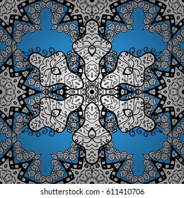 Seamless damask pattern background for wallpaper design in the style of Baroque. White pattern on blue background with white elements. Ornate vector decoration.