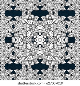 Seamless damask pattern background for wallpaper design in the style of Baroque. White pattern on blue background with white elements. Ornate vector decoration.