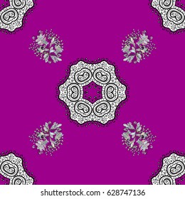 Seamless damask pattern background for wallpaper design in the style of Baroque. Gray pattern on magenta background with gray elements. Ornate vector decoration.