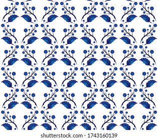 seamless damask pattern, blue and white wallpaper classic style of baroque, porcelain floral decorative background for design, texture, wall, fabric and silk, vector illustration