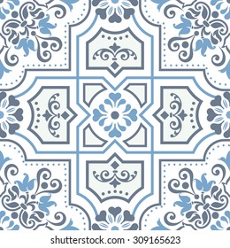 seamless damask pattern in blue and white