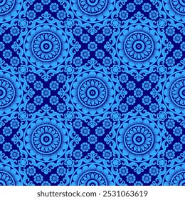 Nahtloses Damast-Muster mit einem klassischen floralen Design.Afrikanische Stickereimuster, Paisley, Boho, florale Ikat, ethnische Blumenmuster, Ikat sari, Ikat-Muster und ethnische Muster.