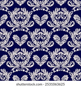 Patrón de damasco sin costuras con un diseño floral clásico. Patrones de bordado africanos, paisley, boho, ikat floral, diseños florales étnicos, ikat sari, patrones ikat y patrones étnicos.