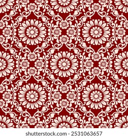 Patrón de damasco sin costuras con un diseño floral clásico. Patrones de bordado africanos, paisley, boho, ikat floral, diseños florales étnicos, ikat sari, patrones ikat y patrones étnicos.