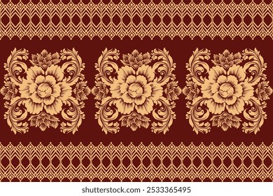 Padrão de damasco sem costura com um design floral clássico.Padrões de bordados africanos, paisley, boho, ikat floral, desenhos florais étnicos, ikat sari, padrões ikat e padrões étnicos.