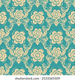Padrão de damasco sem costura com um design floral clássico.Padrões de bordados africanos, paisley, boho, ikat floral, desenhos florais étnicos, ikat sari, padrões ikat e padrões étnicos.