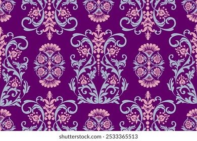 Seamless damask pattern with a classic floral design.African embroidery patterns, paisley, boho, floral ikat, ethnic floral designs, ikat sari, ikat patterns and ethnic patterns.