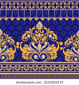 Seamless damask pattern with a classic floral design.African embroidery patterns, paisley, boho, floral ikat, ethnic floral designs, ikat sari, ikat patterns and ethnic patterns.