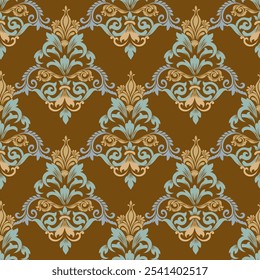 Patrón de damasco sin costuras con un diseño floral clásico. Patrones de bordado africanos, paisley, boho, ikat floral, diseños florales étnicos, ikat sari, patrones ikat y patrones étnicos.