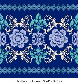Seamless damask pattern with a classic floral design.African embroidery patterns, paisley, boho, floral ikat, ethnic floral designs, ikat sari, ikat patterns and ethnic patterns.
